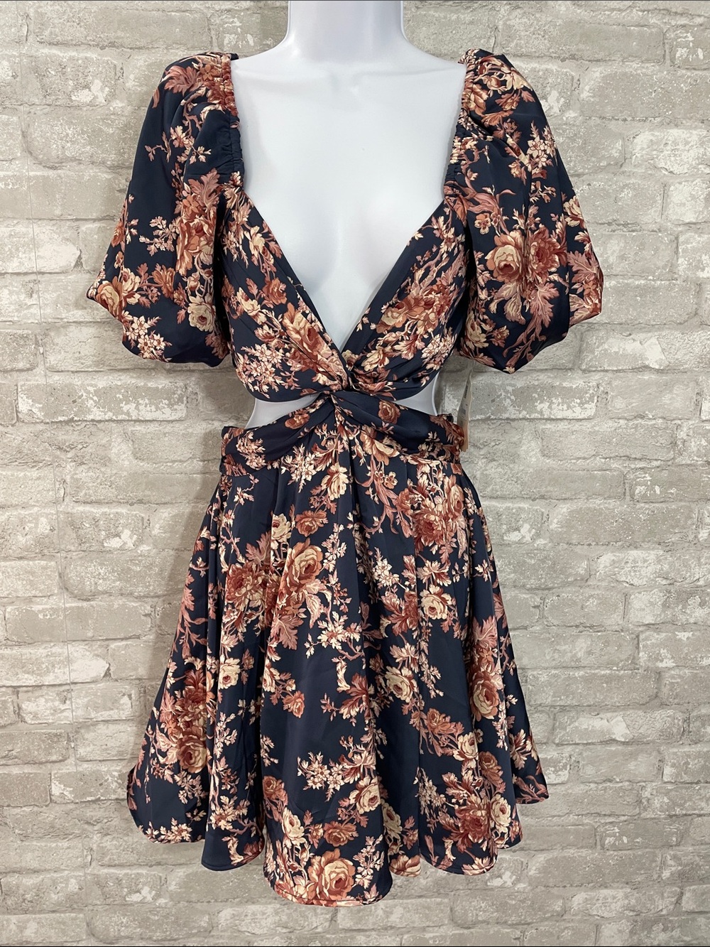 Altar'd State Annmarie Navy/Brown Floral Cutout Dress